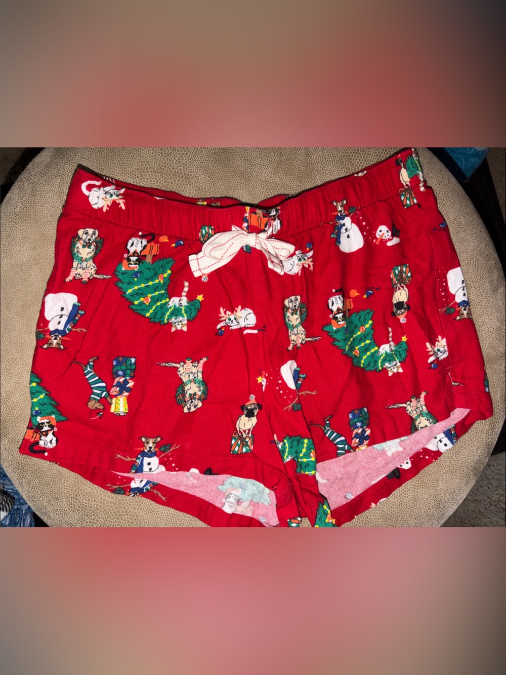 Old Navy Red Holiday Puppy, Kitty & Snowman Sleep Shorts Size Small